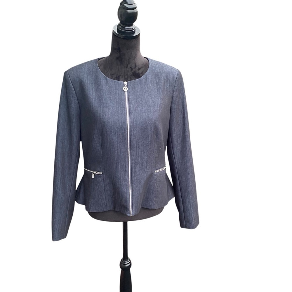 Calvin Klein Ladies Peplum‎ Silver Zipper Closure Career Business Office XL